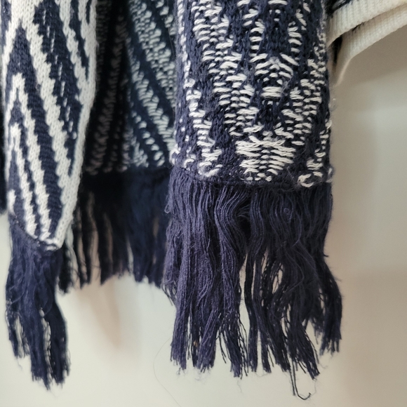 Ruby Rd Navy Blue White Fringe Sweater Open Cardigan Jacket Cover Up Sz XL - Picture 4 of 5